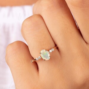 Opal ring for women, Dainty & simple oval opal engagement ring, Rose gold minimalist opal wedding ring, Opal promise ring, Anniversary gift