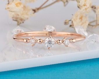 Small Diamond Ring, Promise Ring for Her, Three stone ring, Women&#39;s Rose Gold Diamond Ring, Promise Ring Gold, Minimalist Ring Gold