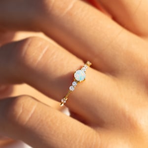 Opal & diamond engagement ring gold, Dainty minimalist opal promise ring for her, Unique women opal ring gold, Opal jewelry, Gift for her