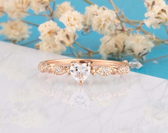 Dainty rose gold heart moissanite engagement ring, Heart moissanite promise ring for her, Heart wedding ring, Valentines day gift for her