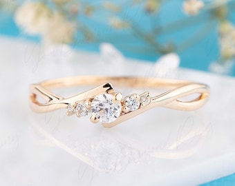 Anello da donna con diamante in stile celtico, anello di fidanzamento con diamante delicato e unico, anello nuziale con diamante, regalo per anello anniversario con diamante