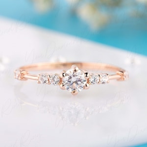 Unique 14k rose gold diamond engagement ring, Simple & dainty diamond promise ring for her, Minimalist womens promise ring, Diamond jewelry