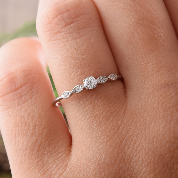 Diamond engagement ring, 14k White gold ring, Natural diamond ring, Promise ring for her, Women diamond ring,Art deco ring,Tiny diamond ring