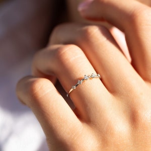 Dainty curved diamond wedding band, Unique minimalist 14k white gold curved diamond wedding ring, Diamond stacking ring gold, Diamond ring