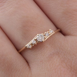 14k solid yellow gold diamond promise ring for her, Dainty & simple womens diamond ring, Unique womens promise ring, Diamond engagement ring