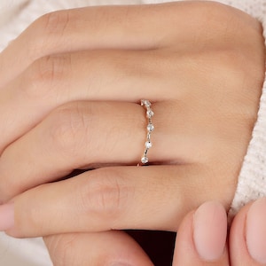 Womens minimalist diamond wedding band, Dainty & tiny 14k rose gold half eternity diamond wedding band, Small diamond promise ring for her