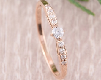 14k Rose Gold Diamond Engagement Ring, Minimalist Engagement Ring, Dainty Engagement Ring, Dainty Promise Ring, Promise Ring for Her