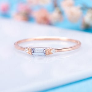 Alexandrite ring, Dainty minimalist alexandrite engagement ring, Small 14k rose gold baguette alexandrite promise ring for her, Gift for her
