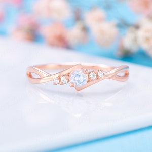 Moonstone ring, Dainty minimalist moonstone & diamond engagement ring, 14k gold moonstone promise  ring women, Anniversary ring gift for her