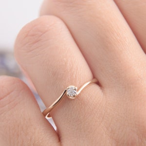 Dainty & simple 14k yellow gold diamond promise ring for her, Small minimalist diamond engagement ring, Moissanite womens promise ring