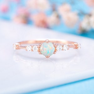 Opal ring, Dainty minimalist opal & diamond engagement ring, Unique opal promise ring for her, Women opal ring gold Anniversary gift for her
