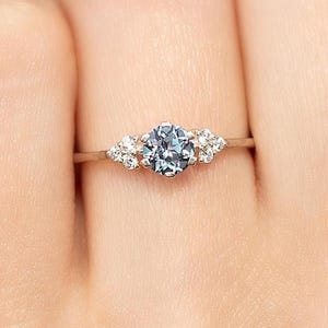 Unique minimalist white gold alexandrite & diamond promise ring for her, Women dainty alexandrite cluster engagement ring, June birthstone