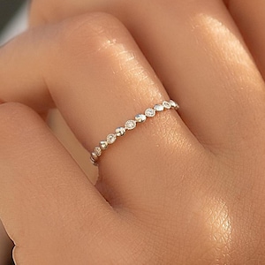 Tiny minimalist 14k white gold diamond wedding band Dainty small women diamond wedding ring Half eternity diamond delicate wedding band gold