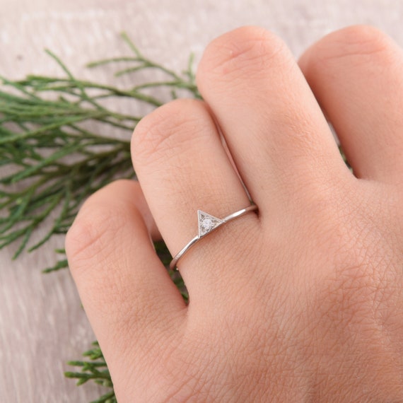 14k Solid White Gold Diamond Promise Ring for Her Small Dainty Womens Diamond Ring Simple Diamond Ring Minimalist Diamond Engagement Ring Etsy UK