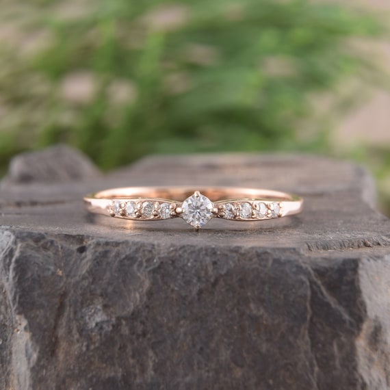 14k Rose Gold Diamond Engagement Ring, Minimalist Engagement Ring