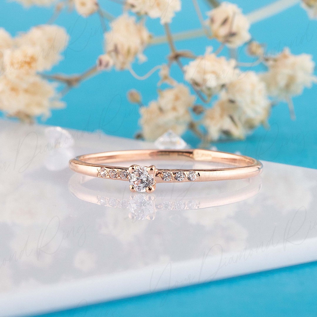 Rose Gold Diamond Engagement Ring Small Diamond Ring Promise - Etsy