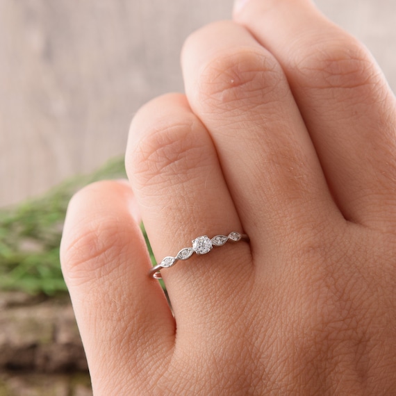 Diamond engagement ring 14k White gold ring Natural diamond ring Promise ring for her Women diamond ring Art deco ring Tiny diamond ring