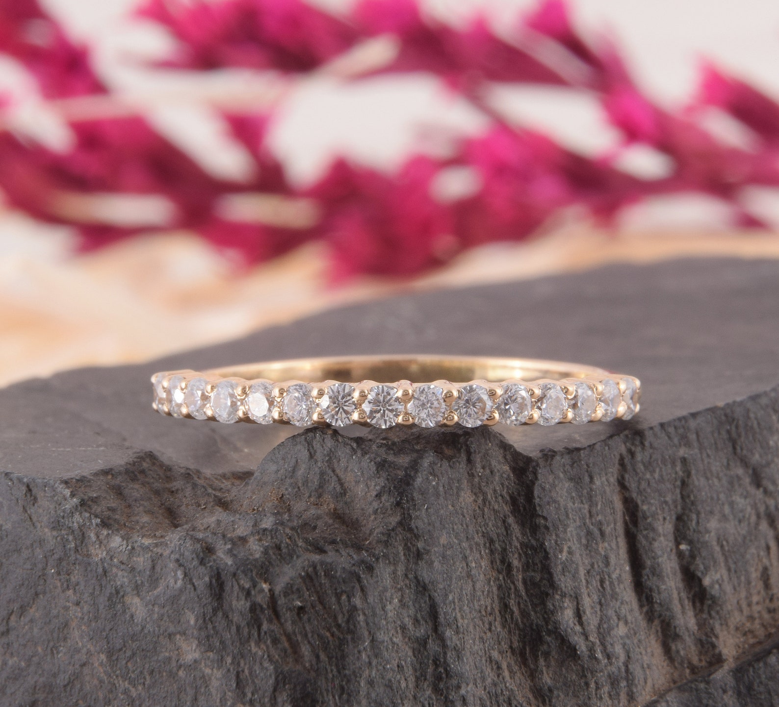 14k yellow gold diamond eternity wedding band Delicate & | Etsy
