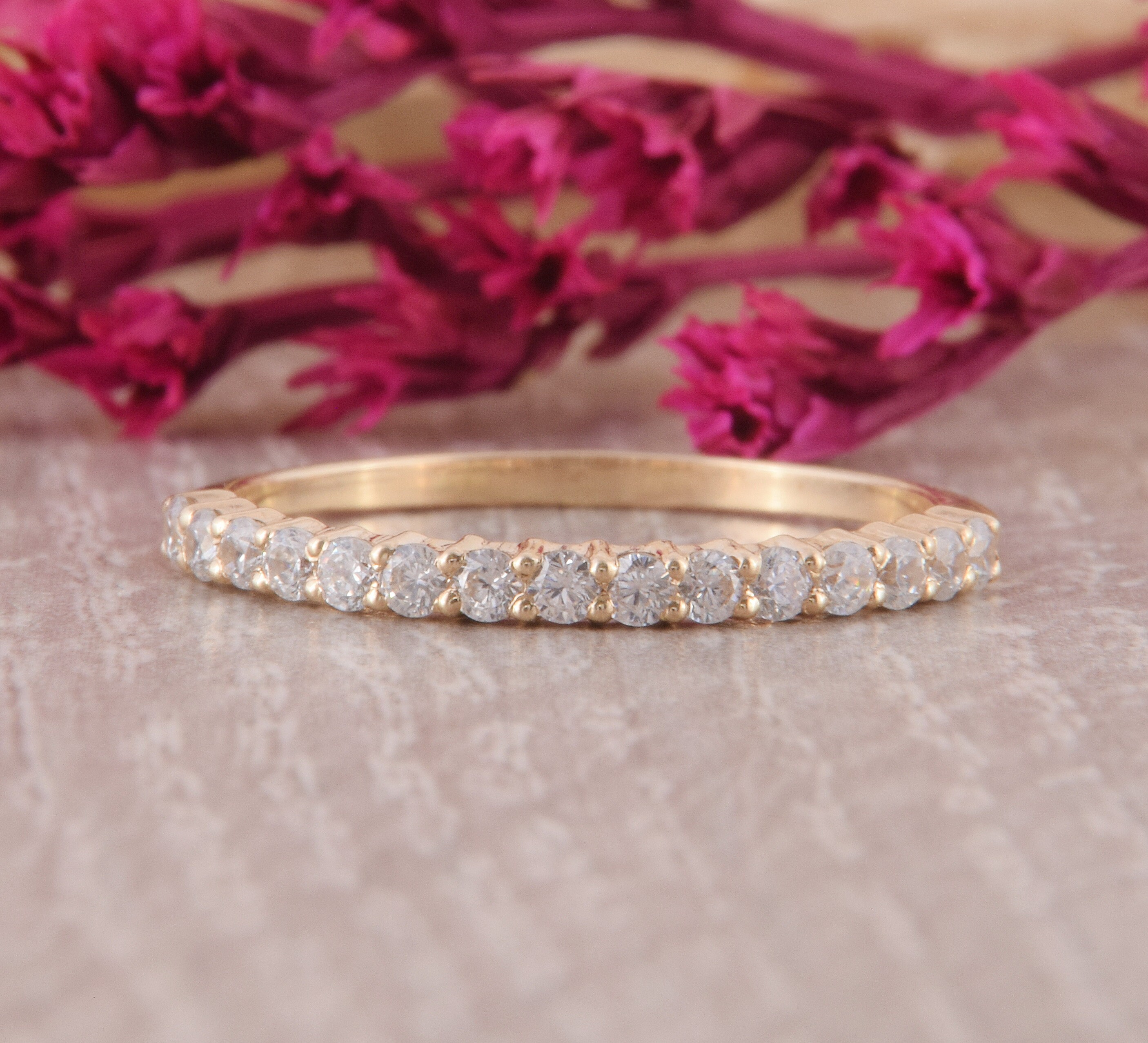 14k Yellow Gold Diamond Eternity Wedding Band, Delicate & Simple Half ...