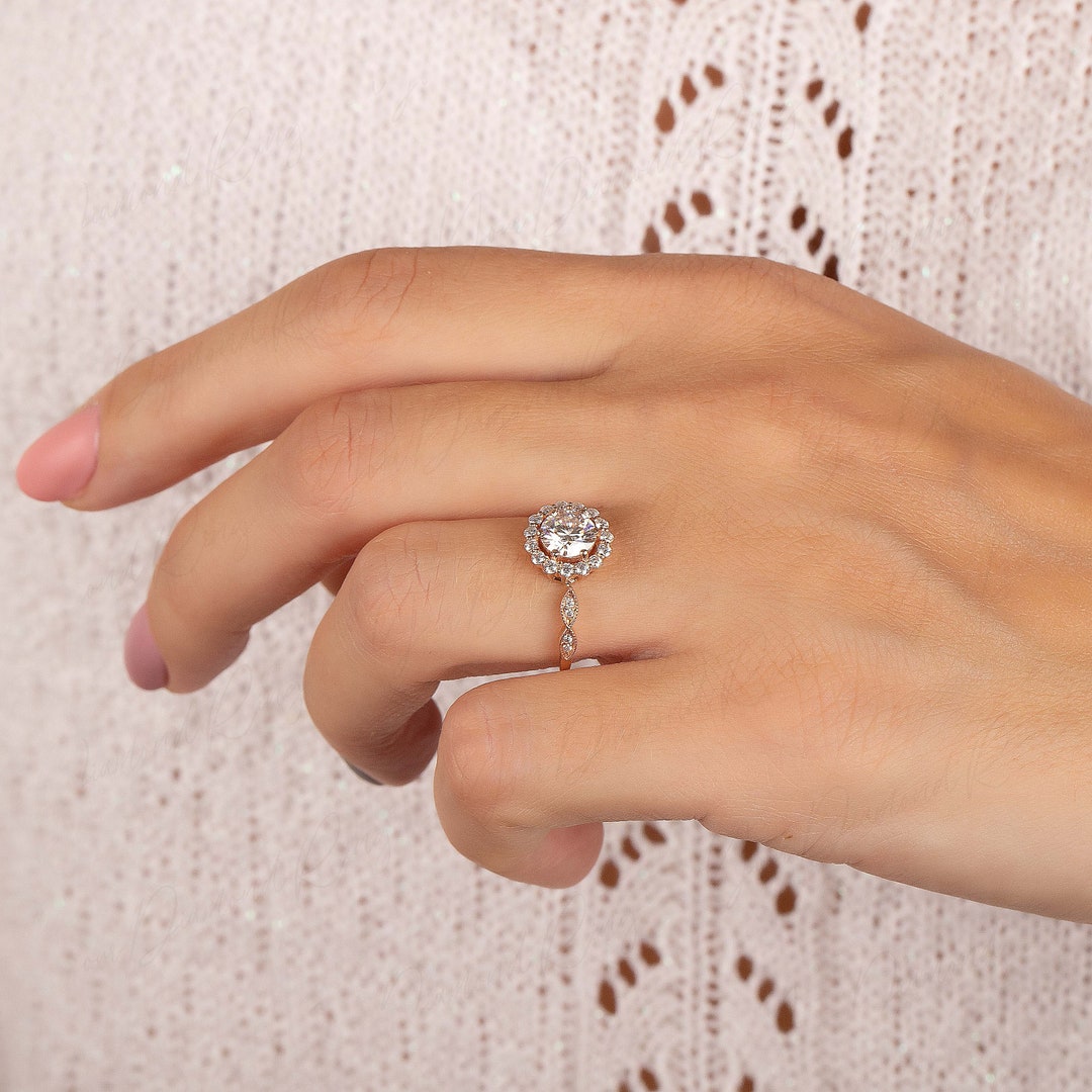 Buy Vintage Style 14k Rose Gold Art Deco 1ct Round