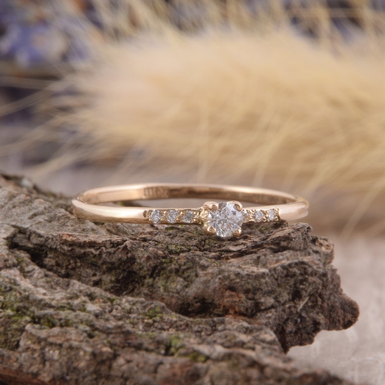Small & dainty 14k yellow gold diamond promise ring for her Etsy