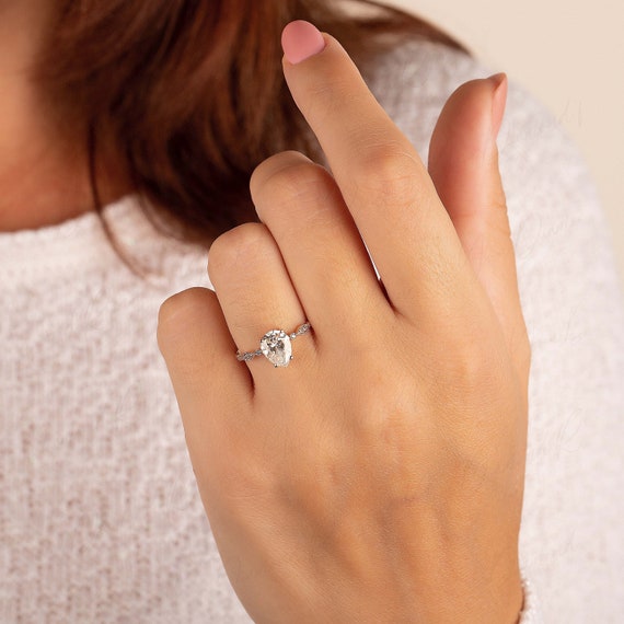 Anillo De Compromiso Art Deco De Oro Rosa De 14 K Con Moissanita De Corte Pera De 1 Quilates Para Mujer. Delicado Anillo De Promesa Victoriano De Moissanita De Estilo Antiguo. - México