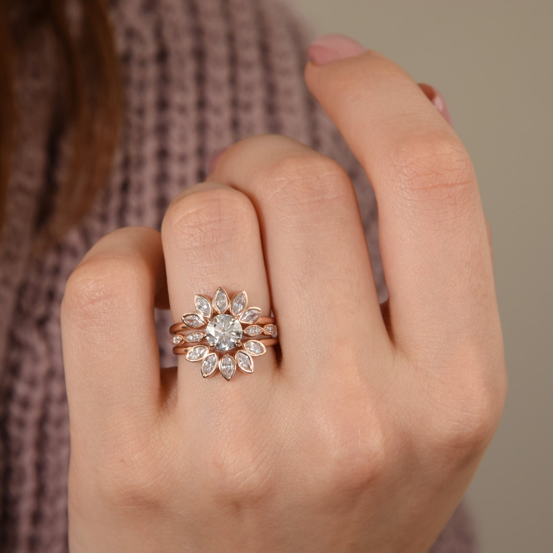 Antique style victorian moissanite engagement rings set Etsy