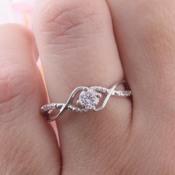 Womens Diamond Twisted Engagement Ring, Art Deco Engagement Ring