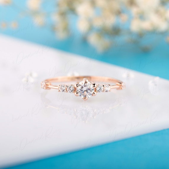 Unique 14k Rose Gold Diamond Engagement Ring Simple & Dainty - Etsy