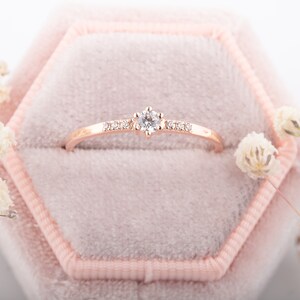 Dainty minimalist 14k rose gold womens diamond engagement ring, Small delicate diamond promise ring for her, Tiny diamond gold wedding ring