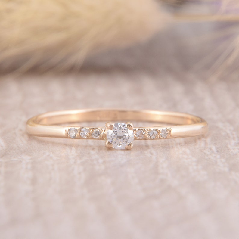 Small & Dainty 14k Yellow Gold Diamond Promise Ring for Her Etsy