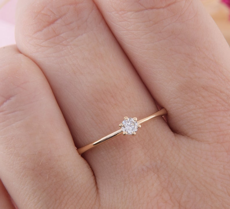 14k Yellow Gold Dainty And Simple Diamond Promise Ring For Her Etsy