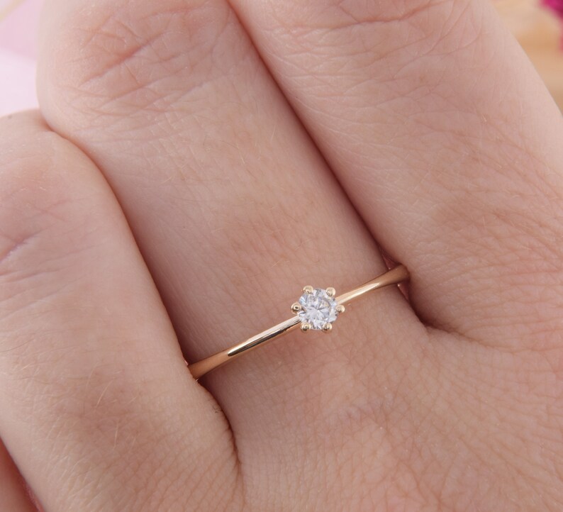 14k yellow gold dainty & simple diamond promise ring for her Etsy