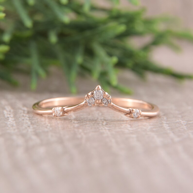 Chevron Ring Delicate Diamond Ring Minimalist Ring Art Deco Wedding Band V Ring Rose Gold Curved Diamond Wedding Band
