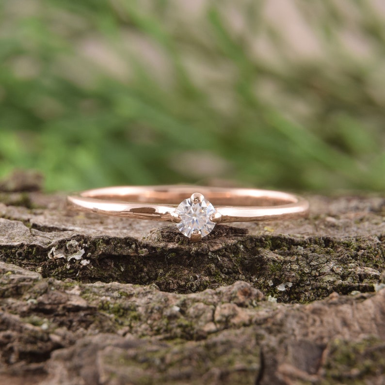14k Rose Gold Diamond Ring Promise Ring for Her Minimalist Etsy