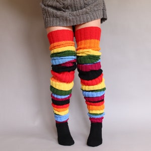 Thigh high socks colorful, 90 inches/230cm extra long ribbed, over the knee socks