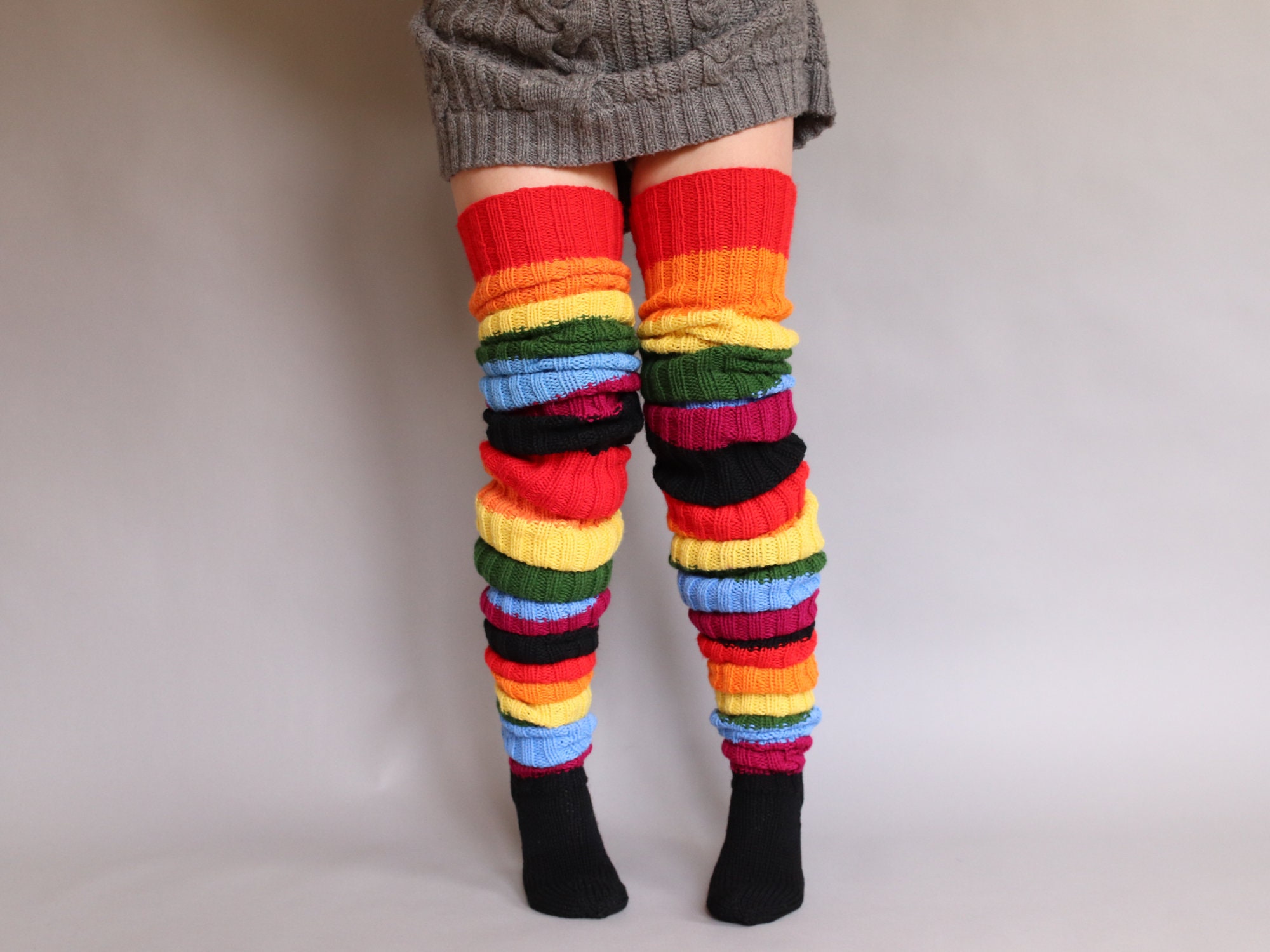 Thigh High Socks Colorful, 90 Inches/230cm Extra Long Ribbed, Over
