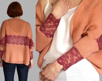 Pink shrug cardigan for women, cocoon jacket