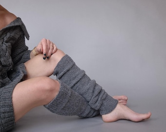 Ocieplacze na nogi z wełny alpaki sięgające do kolan