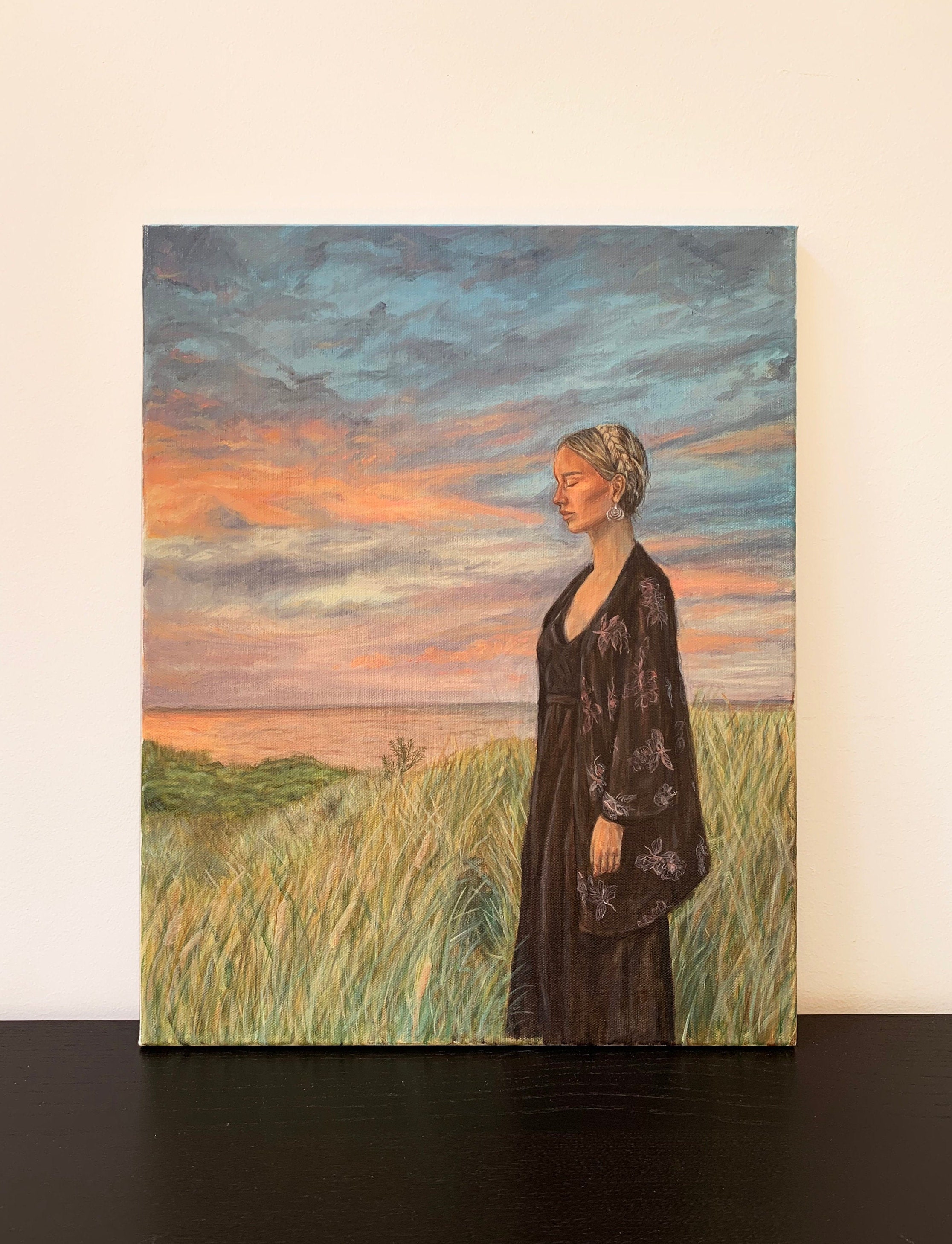 Unique Painting of a Girl During Sunset - Etsy