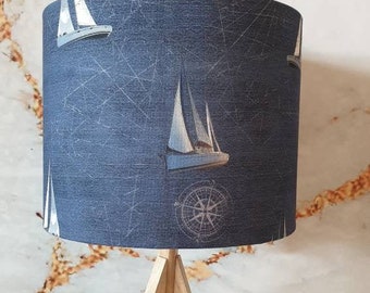 Maritim blau Schiffe Lampenschirm für Stehlampe Tischleuchte Rund E27 Baumwolle