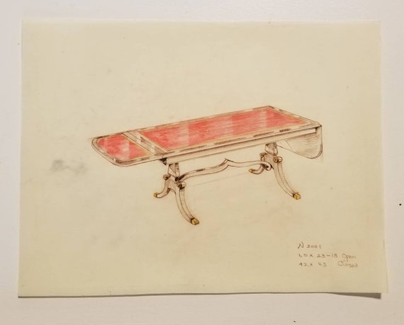 Original Vintage Furniture Drawing By Original Designer On Etsy