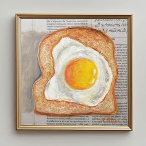 Fried Egg on Toast Painting: Small Kitchen Still Life Art (6x6&quot;)