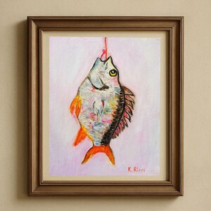 Fish Painting: Original Impasto Oil Still Life, Kitchen Coastal Art