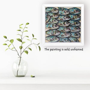 Sardine Painting Original Fish Oil Artwork Beachy Impasto Art Small Anchovy Seafood Still Life Underwater Animal 8 by 8 Gift for Him image 7