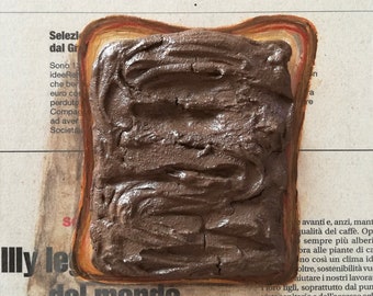 Bread Painting Original Chocolate Toast Textured Food on Newspaper Breakfast Bakery Rustic Art for Farmhouse Decor 6 by 6"