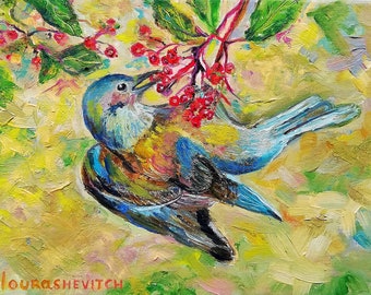 Hummingbird Bird Painting Original Impasto Canvas Artwork Animal Wildlife Custom Art British Garden Birds 6 by 8"