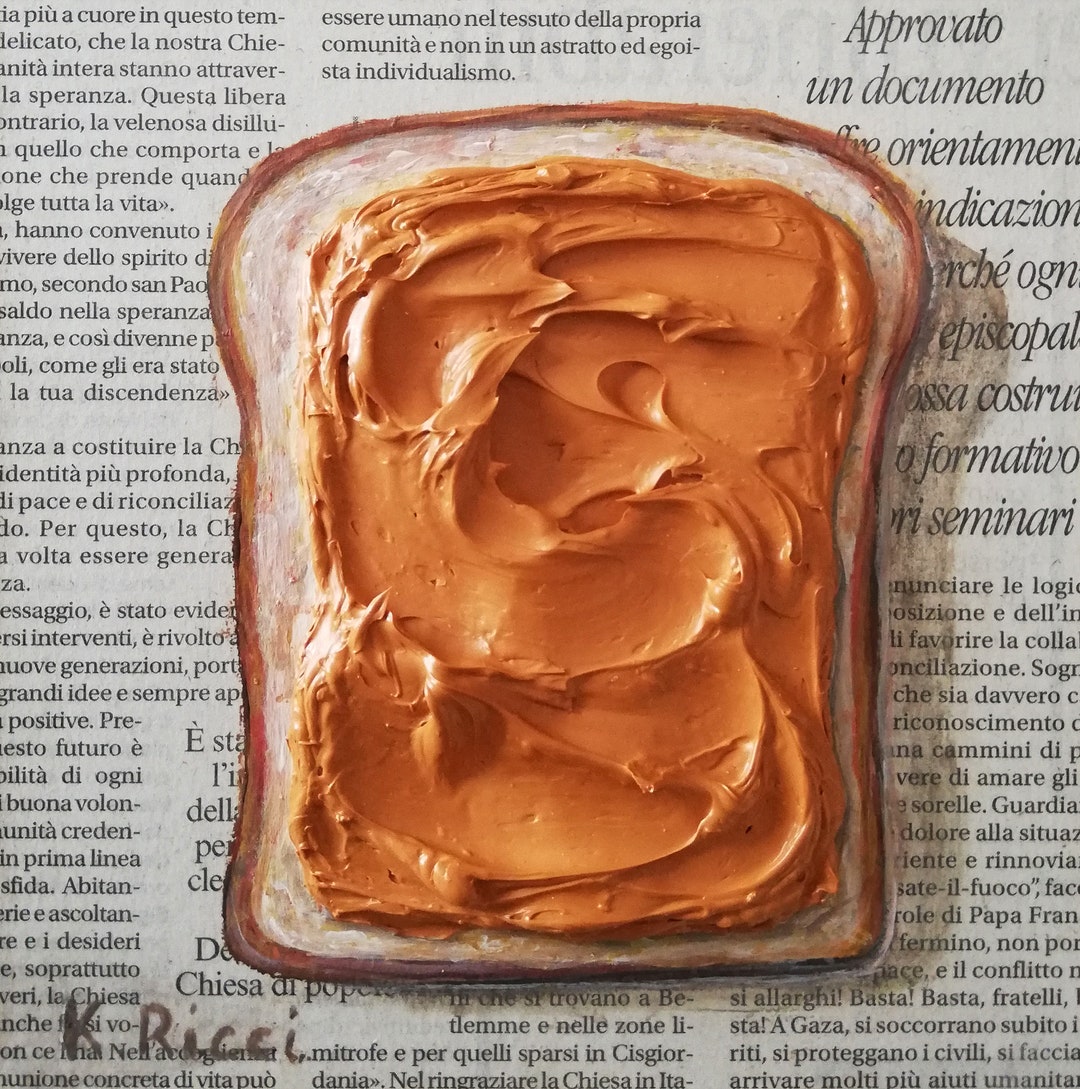 Peanut Butter Painting Original on Newspaper Impasto Food Art Etsy
