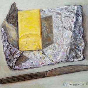 Butter Oil Painting: Modern Still Life Kitchen Decor, 12x10