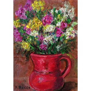 Impasto Roses Painting: Original Floral Still Life, 5x7&quot; Oil on Canvas